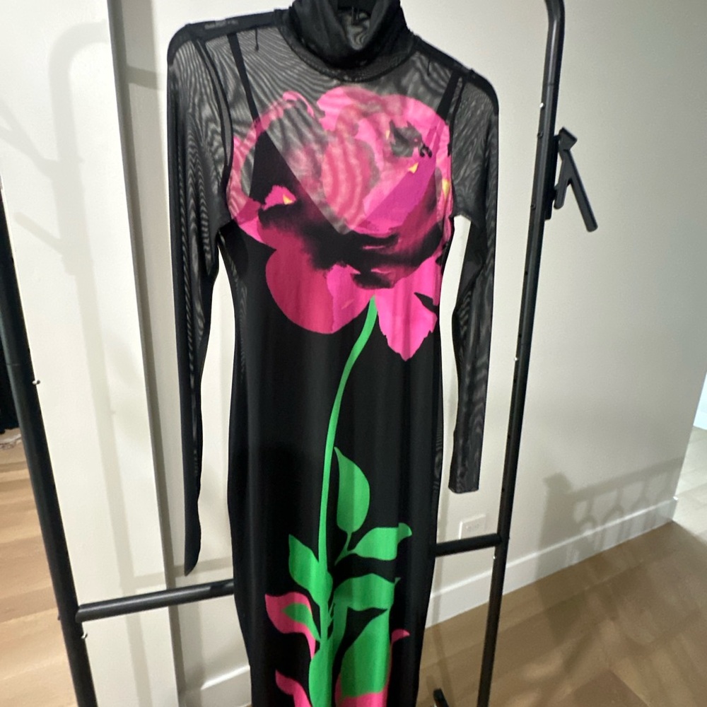 AFRM Black Dress with Pink and Green Floral Design - Picture 4 of 4